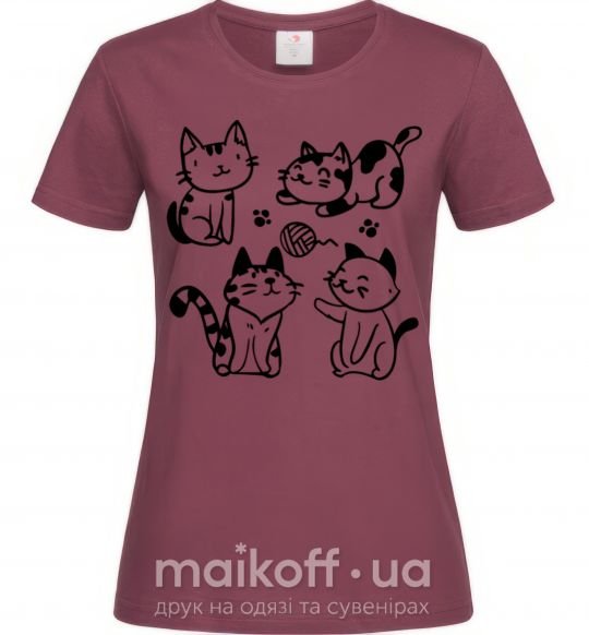 Женская футболка Смешные котики Бордовый фото