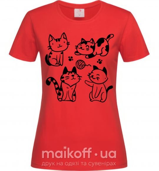 Женская футболка Смешные котики Красный фото