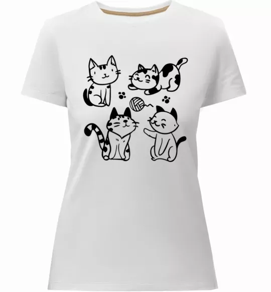 Жіноча преміум футболка Смішні котики Білий фото