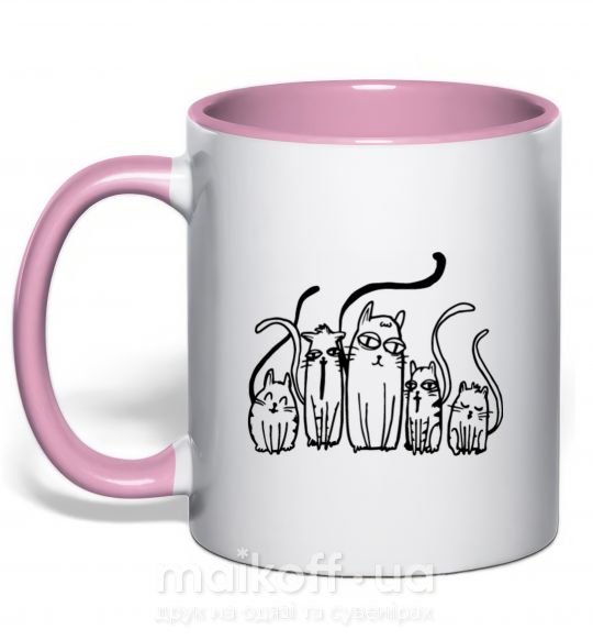 Чашка з кольоровою ручкою Коты Ч/Б Ніжно рожевий фото
