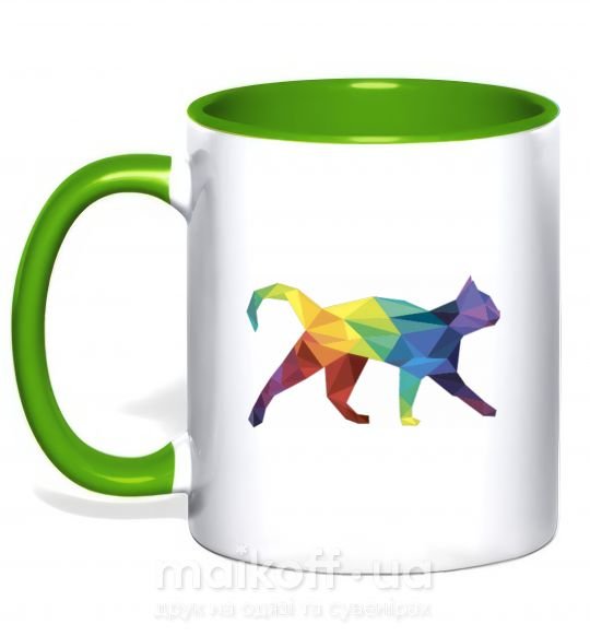 Чашка з кольоровою ручкою Яркий кот Зелений фото