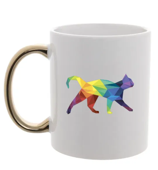 Чашка з кольоровою ручкою Яскравий кіт Золото фото