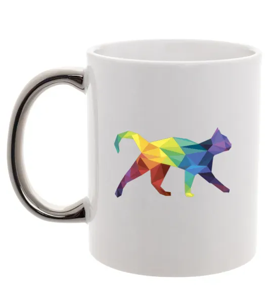 Чашка з кольоровою ручкою Яскравий кіт Срібло фото