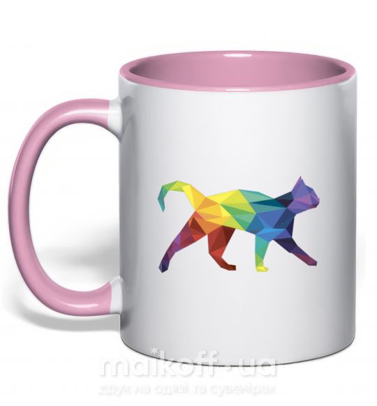 Чашка з кольоровою ручкою Яркий кот Ніжно рожевий фото