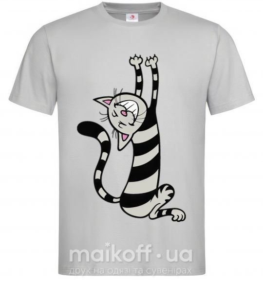 Мужская футболка Stratching cat Серый фото