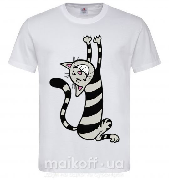 Мужская футболка Stratching cat Белый фото