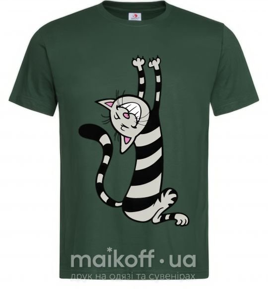 Мужская футболка Stratching cat Темно-зеленый фото