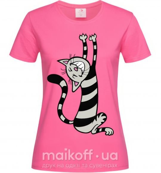 Женская футболка Stratching cat Ярко-розовый фото