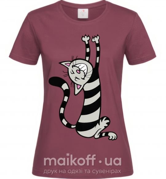 Женская футболка Stratching cat Бордовый фото