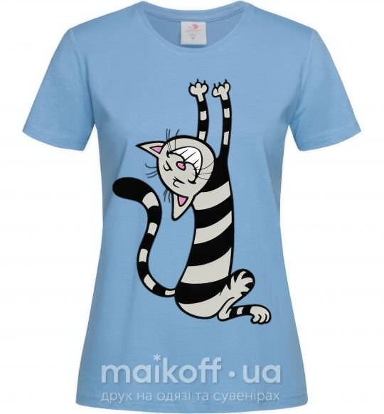 Женская футболка Stratching cat Голубой фото