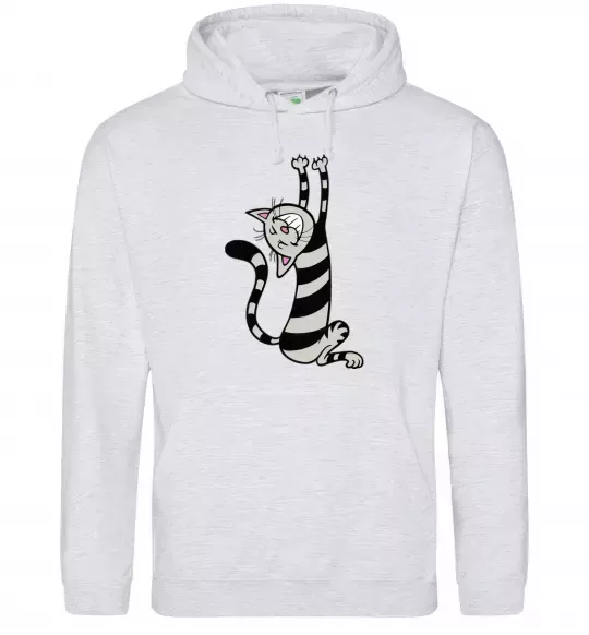 Мужская толстовка (худи) Stratching cat Серый меланж фото