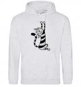 Мужская толстовка (худи) Cat black and white Серый меланж фото