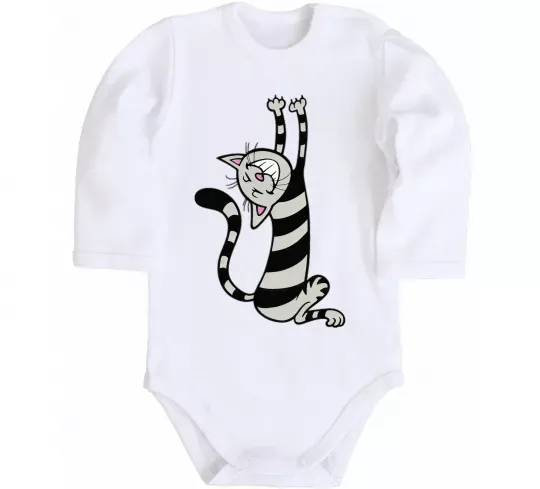 Дитячий бодік Stratching cat Білий фото