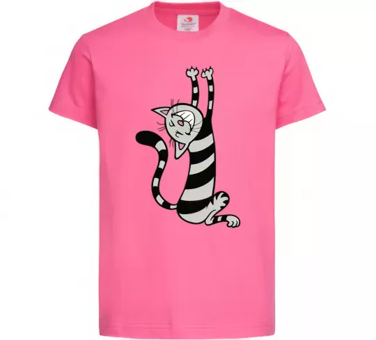 Дитяча футболка Stratching cat Яскраво-рожевий фото
