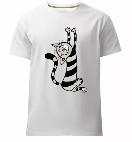 Мужская премиум футболка Stratching cat Белый фото