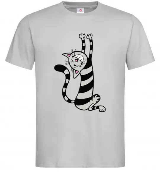 Мужская футболка Stratching cat Серый фото