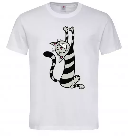 Мужская футболка Stratching cat Белый фото