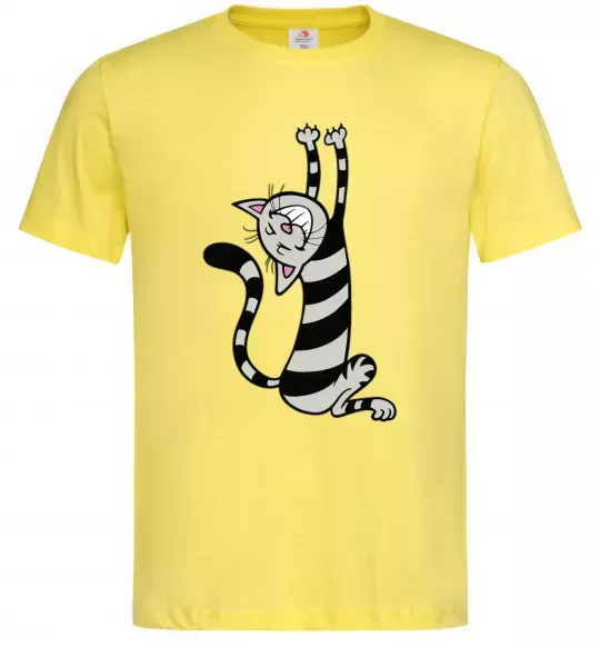 Мужская футболка Stratching cat Лимонный фото