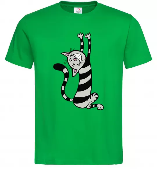 Мужская футболка Stratching cat Зеленый фото