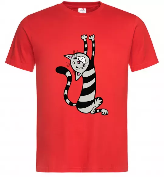 Мужская футболка Stratching cat Красный фото