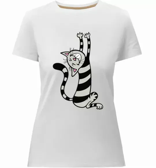 Жіноча преміум футболка Stratching cat Білий фото