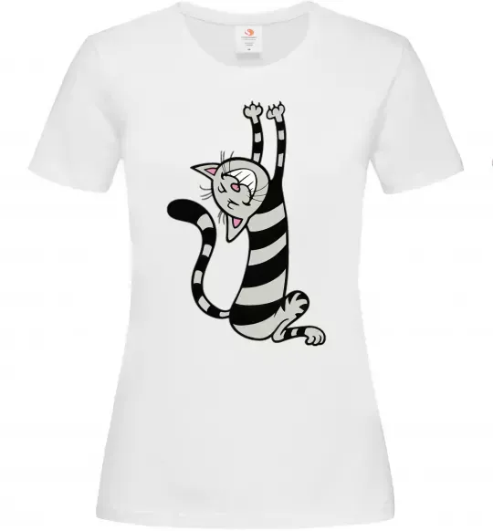 Женская футболка Stratching cat Белый фото