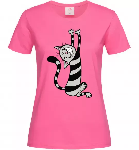 Женская футболка Stratching cat Ярко-розовый фото