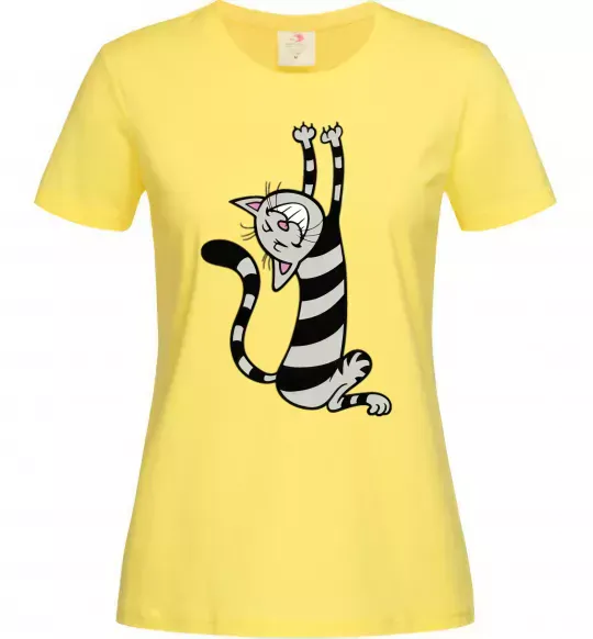 Женская футболка Stratching cat Лимонный фото