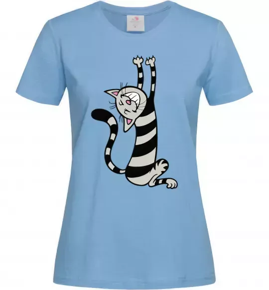 Женская футболка Stratching cat Голубой фото