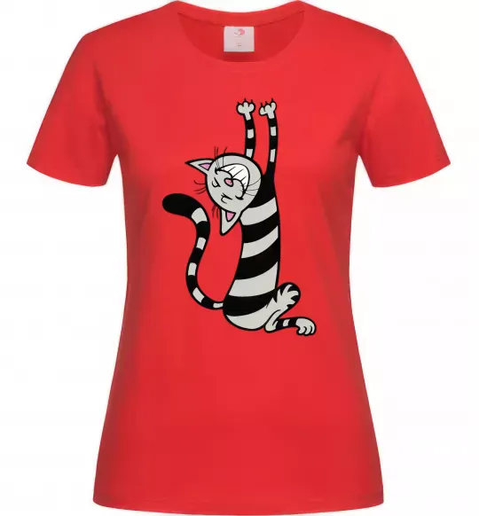 Женская футболка Stratching cat Красный фото