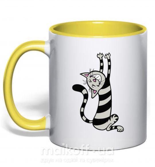 Чашка з кольоровою ручкою Stratching cat Сонячно жовтий фото