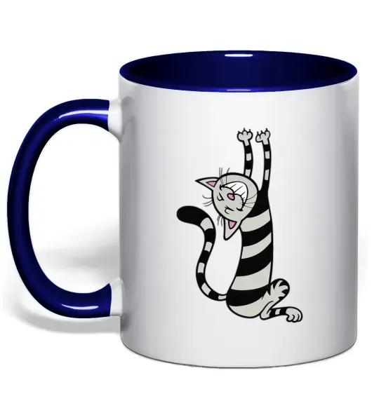 Чашка з кольоровою ручкою Stratching cat Глибокий темно-синій фото