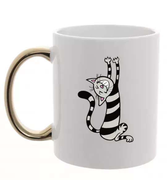Чашка з кольоровою ручкою Stratching cat Золото фото