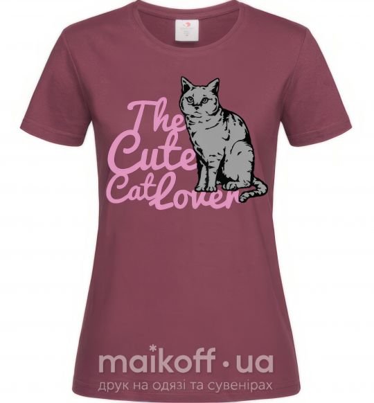 Жіноча футболка 6834 The cute catlover Бордовий фото