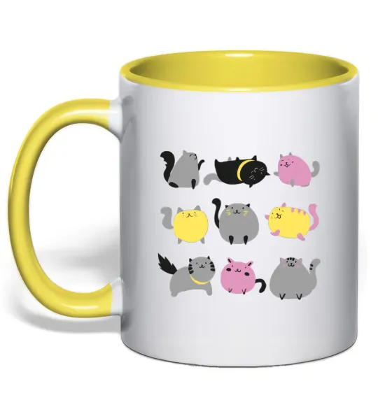 Чашка з кольоровою ручкою Котики Лимонний фото