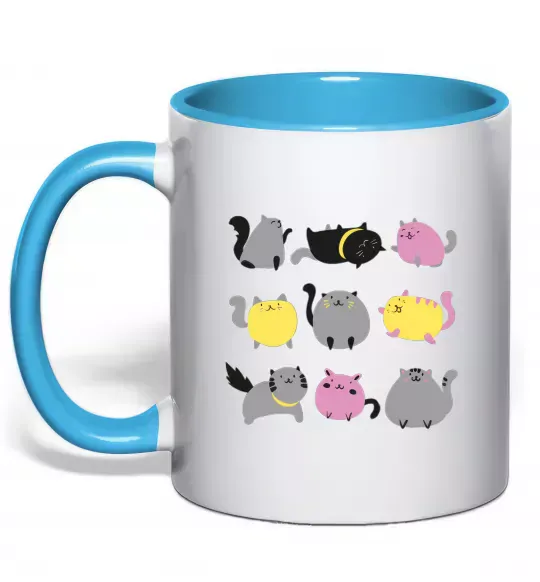 Чашка з кольоровою ручкою Котики Блакитний фото