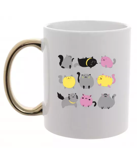 Чашка з кольоровою ручкою Котики Золото фото