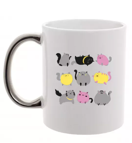 Чашка з кольоровою ручкою Котики Срібло фото