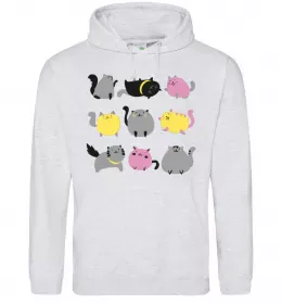 Мужская толстовка (худи) Cat black and white Серый меланж фото