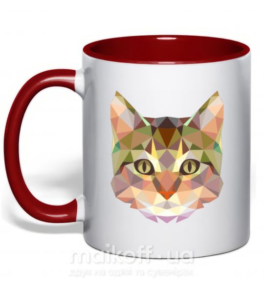 Чашка з кольоровою ручкою Triangle cat Червоний фото