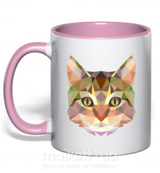 Чашка з кольоровою ручкою Triangle cat Ніжно рожевий фото