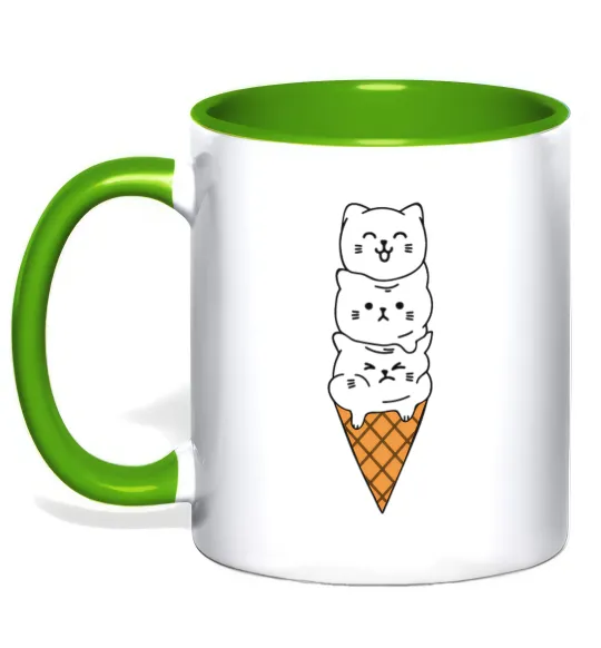 Чашка с цветной ручкой Морозиво з котів Зеленый фото