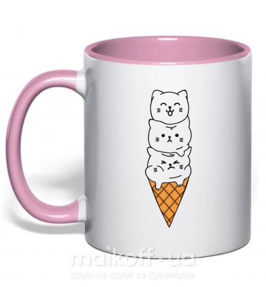 Чашка с цветной ручкой Котомороженое Нежно розовый фото