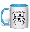 Чашка з кольоровою ручкою I am a cool cat Блакитний фото