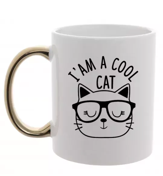 Чашка з кольоровою ручкою I am a cool cat Золото фото