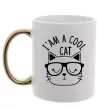 Чашка з кольоровою ручкою I am a cool cat Золото фото