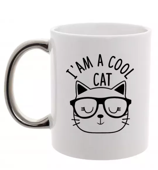 Чашка з кольоровою ручкою I am a cool cat Срібло фото