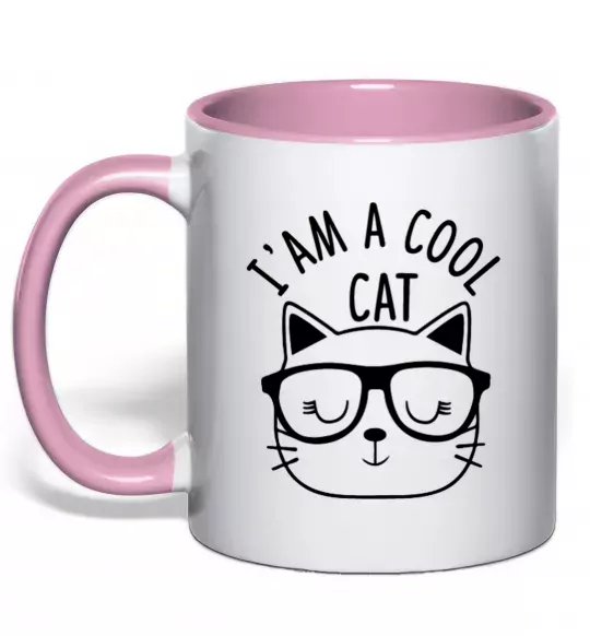 Чашка з кольоровою ручкою I am a cool cat Ніжно рожевий фото