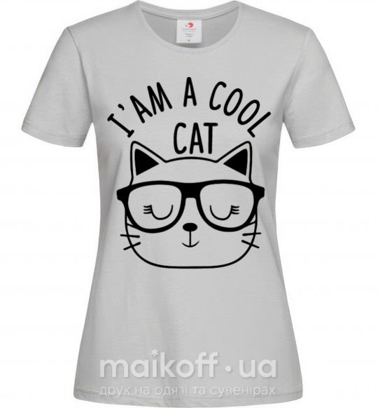 Жіноча футболка I am a cool cat Сірий фото