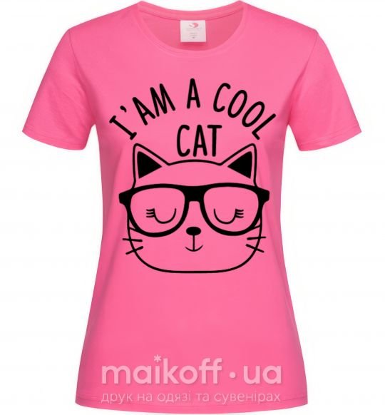 Жіноча футболка I am a cool cat Яскраво-рожевий фото